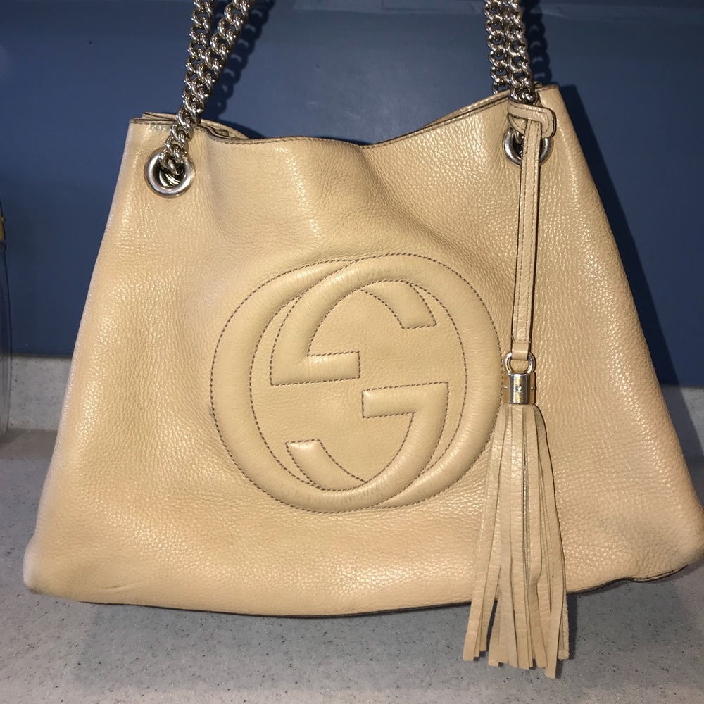 Gucci Soho Leather Shoulder Bag Large Camel Beige